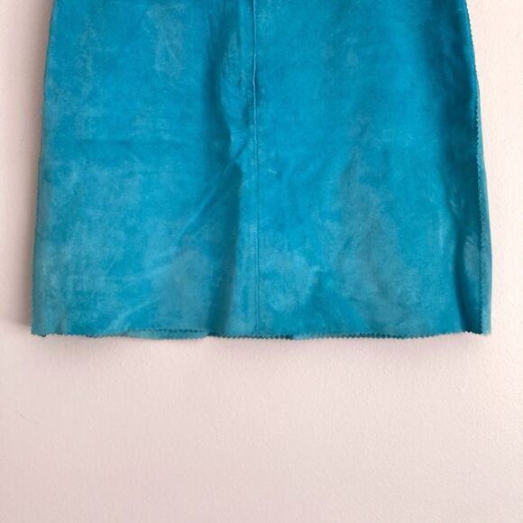 Cynthia Steffe Suede Leather Straight Skirt Size 7 Straight Pencil Teal Y2K - Picture 4 of 6